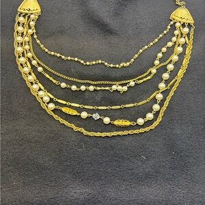 Vintage Gold and Pearl and Austrian crystal Layered Necklace